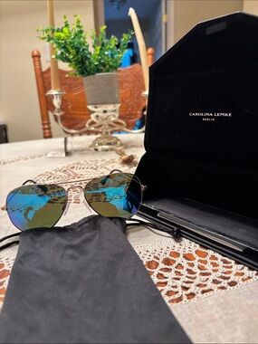 Carolina Lemke Women’s Blue Mirrored Aviator Sunglasses